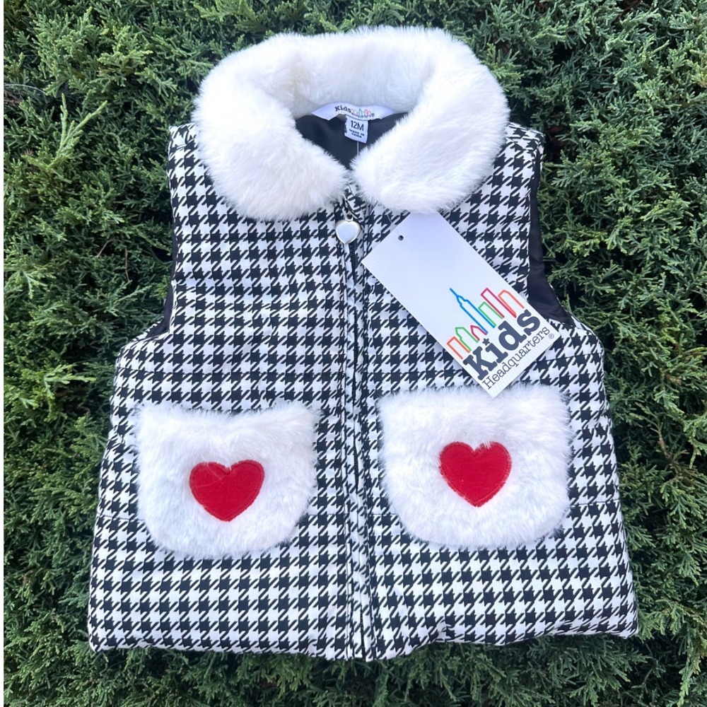 Kids Headquarters Baby Girl Houndstooth Faux Fur Puffer Vest Size 12 Months NWT